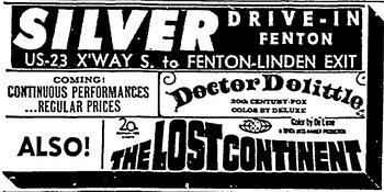 Silver Drive-In Theatre - 1969 Ad